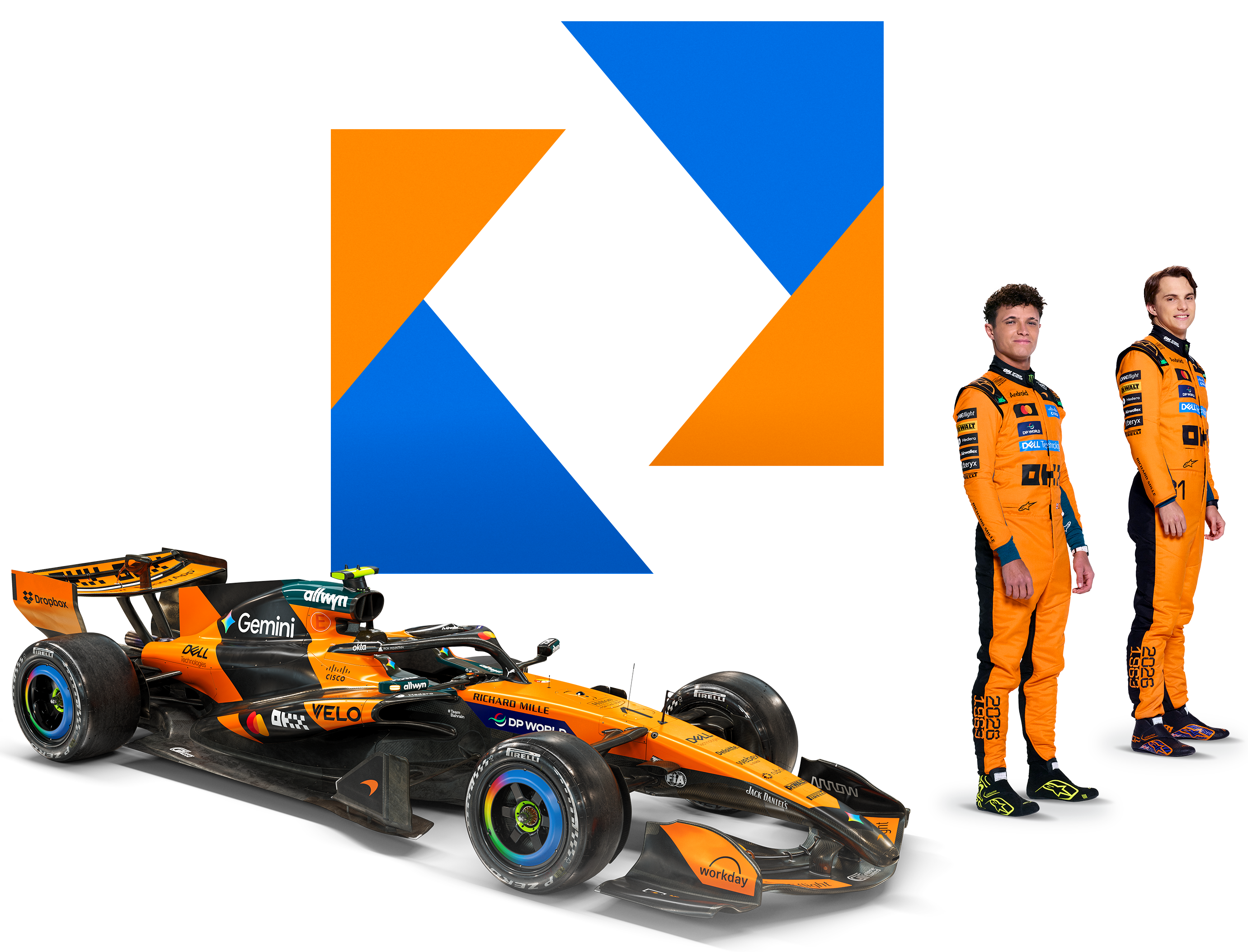 McLaren Formula 1 race car and two drivers