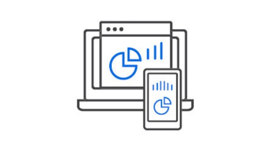 Icon of laptop and smartphone with digital intelligence data on screen.