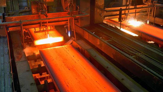 Steel slab in a hot rolling mill